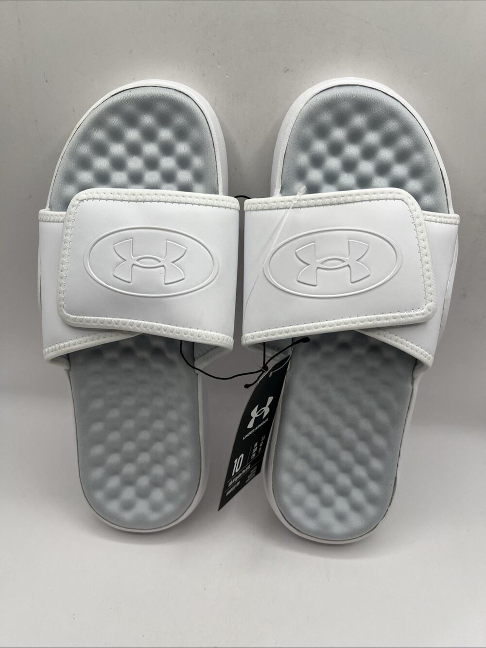 Under Armour Ignite Pro 8 Slides 600033-100 Women Size 10 White/Halo Grey NWT